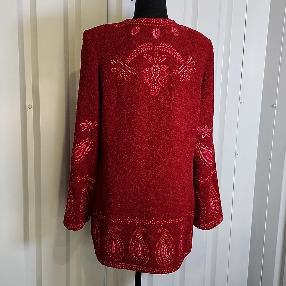 Linea by Louis Dell'Olio Red Textured Wool Blend Cardigan Jacket Size Small
